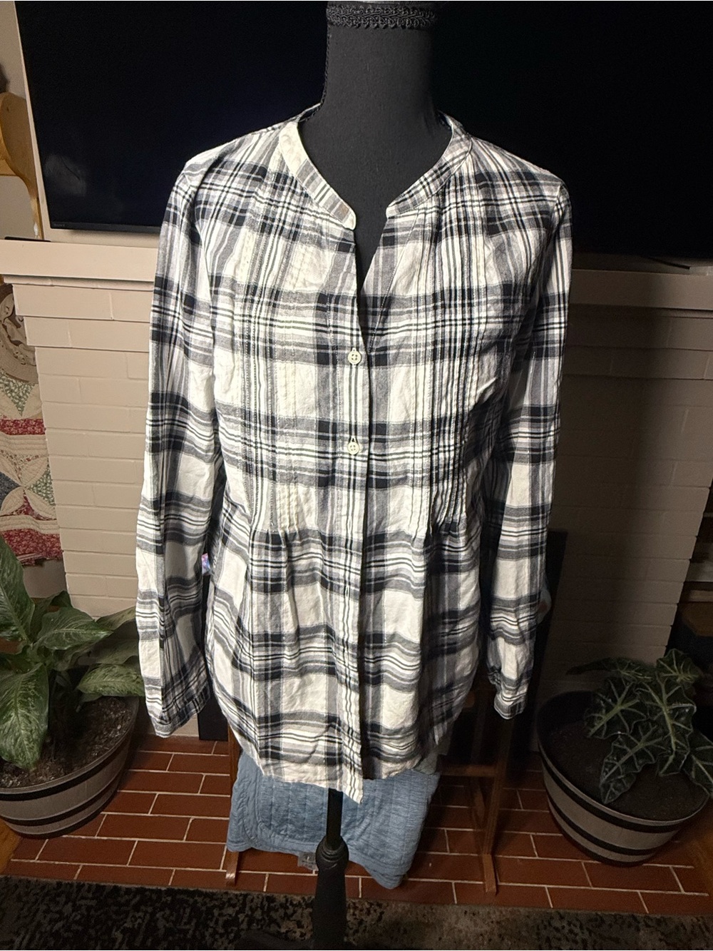 Talbots Black & White Plaid Button-Down Top